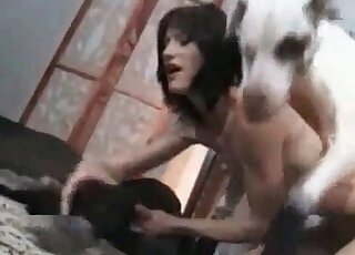 Tender model is fucking with a puppy