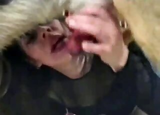 Alluring brunette is sucking her lovely doggy